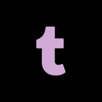 a purple letter t on a black background